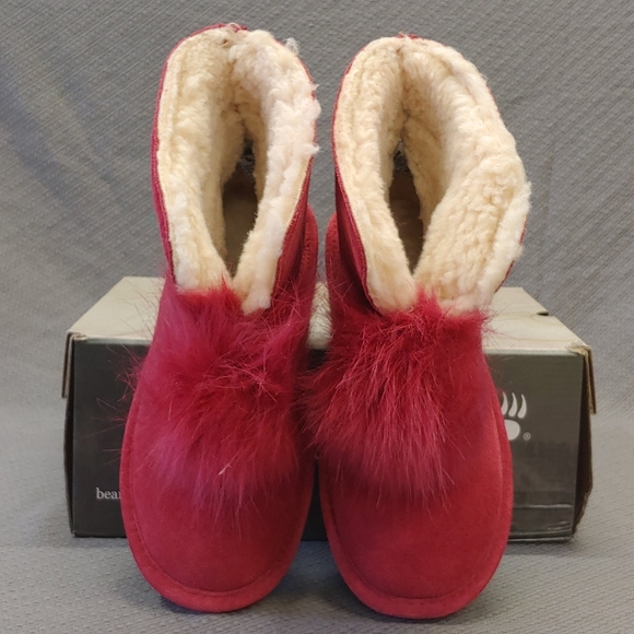 BEARPAW Suede Pom Pom Boot Cranberry Red - 8 - Picture 4 of 13